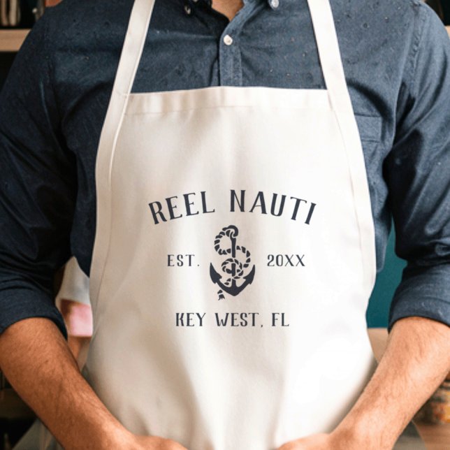 Avental Marinho Blue Rustic Anchor Custom Boat Name (Criador carregado)