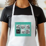 Avental Monograma da Colagem de Fotografias Emerald & Blac<br><div class="desc">Padrão de Quatrefoil Verde e Branco - Use cinco fotos quadradas para criar um presente exclusivo e pessoal. Ou você pode ficar com o filhote hipster e fazer uma moda. Se precisar ajustar as fotos,  clique na ferramenta personalizar para fazer alterações.</div>