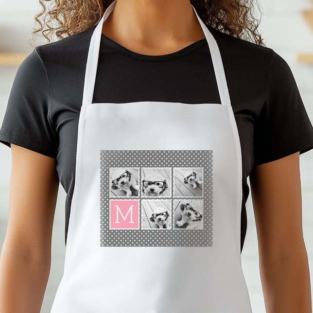 Avental Monograma de Colagem de Fotografias com cinza e In (Personalized Kitchen Apron)