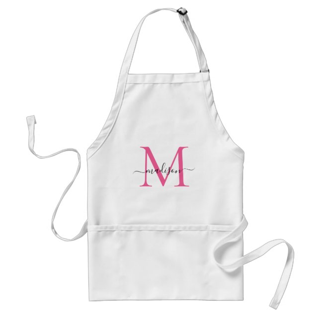 Avental Monograma moderno - Magenta - Rosa - Script - Chef (Frente)