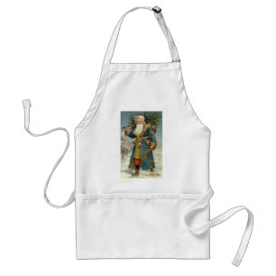 Avental Natal vintage, Victorian Papai Noel com árvore