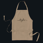 Avental Nome de script elegante moderno personalizado<br><div class="desc">Faça uma impressão duradoura em seu workshop botânico suculento ou classe de cozinhar com nosso moderno Elegante Script Name Custom Adult Aprons. Estes aventais khaki personalizados são o presente perfeito para os seus convidados, acrescentando um toque de elegância à sua experiência. Os aprons apresentam uma fonte moderna e elegante de...</div>