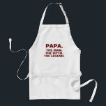 Avental Papa Man Myend Legend Engraçado Dizendo White Grie<br><div class="desc">Adicione algum humor ao seu dia de pai com este Papa Man Myth Legend Engraçado dizendo White Griling Apron. Ele foi projetado em uma placa de impressão branca personalizável. A frase é "papa o homem o mito a lenda" na tipografia vermelha escura. Faz uma ideia de presente de excelente para...</div>