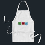 Avental Peace Love Yoga<br><div class="desc">Um sinal verde de paz, coração vermelho, e uma mulher em uma roupa azul em uma pose de ioga faz uma design de ioga muito bonita.</div>