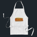 Avental personalizado do cachorro quente<br><div class="desc">Um avental que caracteriza uma ilustração de um hotdog liso em um bolo.  Personalize com seu nome no amarelo como a mostarda.  Artigos de harmonização Look for no Paperie de Jill!</div>