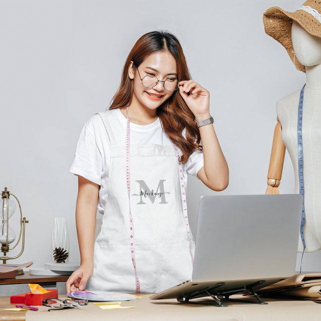 Avental Personalizar Nome do Monograma Adicionar Cor da Fo (Personalize Monogram Name Add Photo Color Adult Apron)