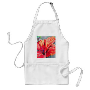 Avental Red Hibiscus (flor tropical aquarela)
