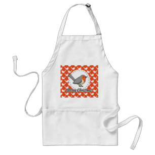 Avental Robin on Orange White Bird Pattern - Feliz Natal