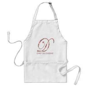 Avental Rosa Dourado Monograma D Chef de Cuisine ou seu te