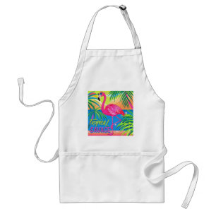 Avental Rosa flamingo Tropical de pé numa perna