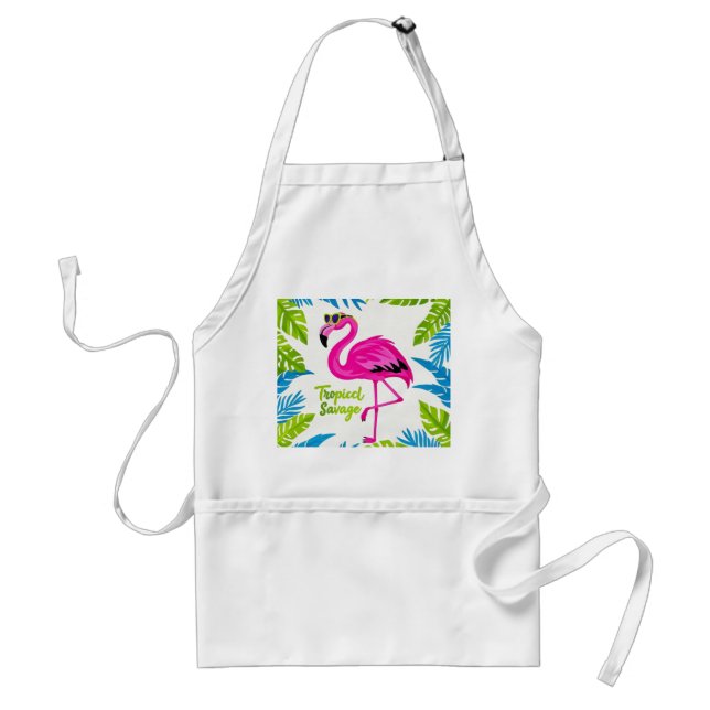 Avental Rosa flamingo Tropical de pé numa perna (Frente)