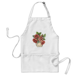 Avental Rosas Vermelhas Retro no Bolso
