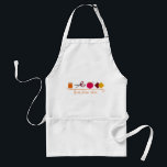 Avental Sewing<br><div class="desc">Um avental que caracteriza uma ilustração de um carretel da linha alaranjada, de um par de tesouras, de um coxim do pino, e de duas amostras de folha do tecido. Personalize com seu nome na laranja.</div>