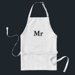 Avental Sr. e Sra. casal de harmonização moderno elegante<br><div class="desc">" Sr. e Sra." presente de harmonização do casal com design preto e branco moderno elegante. Aperfeiçoe para • Amantes/casal • Newlywed • Aniversário de casamento • Dia dos namorados Clique sobre a personalização ele botão para personalizar o design escolhendo a cor que do fundo você gosta e adiciona mesmo...</div>
