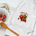 Avental Strawberries Bumblebee White Bib Pockets<br><div class="desc">White bib apron with pockets and strawberries design.  Personalize with curved,  red script over the image of fresh,  ripe strawberries.  A little bumblebee is flying in to check out the flowers in the design.  A lovely summer design for any fresh fruit loving chef.</div>