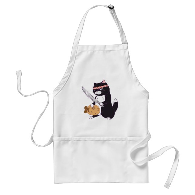 Avental Taiyaki Samurai Cat com Peixe, Sushi Cat (Frente)