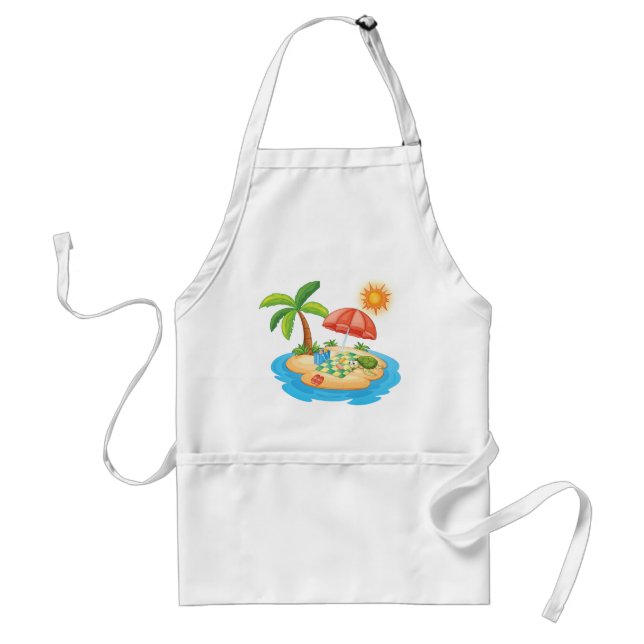 Avental Tropical Island Beach Turtle Palm Tree Picnic (Frente)
