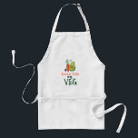 Avental Vegan Humor Livin Life On The Veg Quote<br><div class="desc">Perfeito para o cozinheiro vegetariano e vegetariano,  esta brincadeira humorística nas palavras citam Livin' Life on the Veg Is In larange e black green typografia com três personagens vegetais bonitinhos.</div>