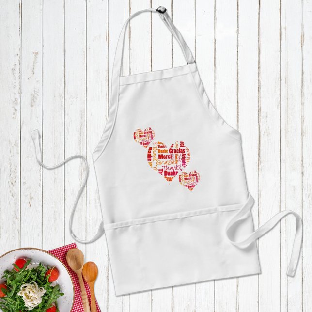 Avental Vermelho e Laranja Obrigado Palavras Corações na N (Keep clean with a three heart multilingual word collage apron design. Check it out on all 3 colors.)