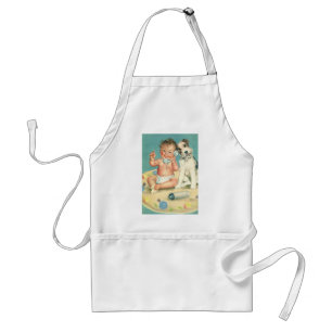 Avental Vintage Cute Baby Conversando no Phone Puppy Dog
