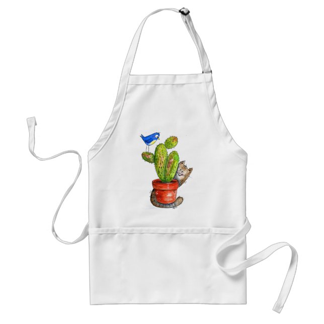 Avental Whimsical Sneaky Cat com Cactus (Frente)