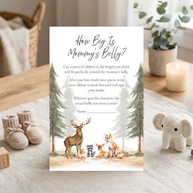 Aventura Começa Chuva Florestal Quão Grande É o Jo (Let the Adventure Begin Woodland Animals Baby Shower How Big is Mommy's Belly Game)