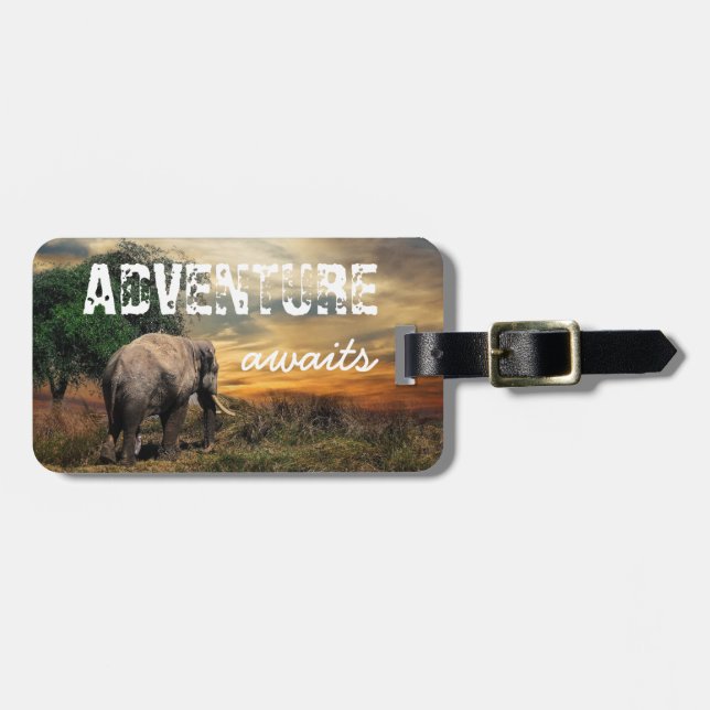 "Aventura Espera" Etiqueta de Bagagem de Elefante  (Frente Horizontal)