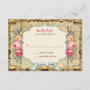 Aventura Espera Mapa Mundial Vintage Rosas RSVP