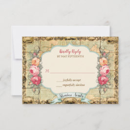 Aventura Espera Mapa Mundial Vintage Rosas RSVP