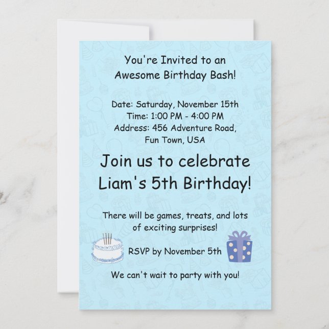 Aventuros Bebê Azul Convite de Aniversário para Me (Verso)