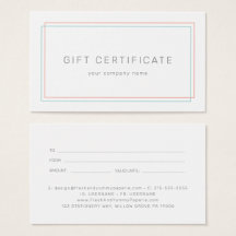 AVERY Coral and Teal Business Gift Certificate