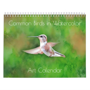 Aves Comuns no Calendário de Arte em Aquarela