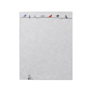 Aves de inverno com neve: papel do bloco de notas