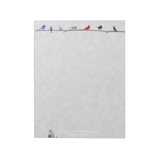 Aves de inverno com neve: papel do bloco de notas (Invertido)