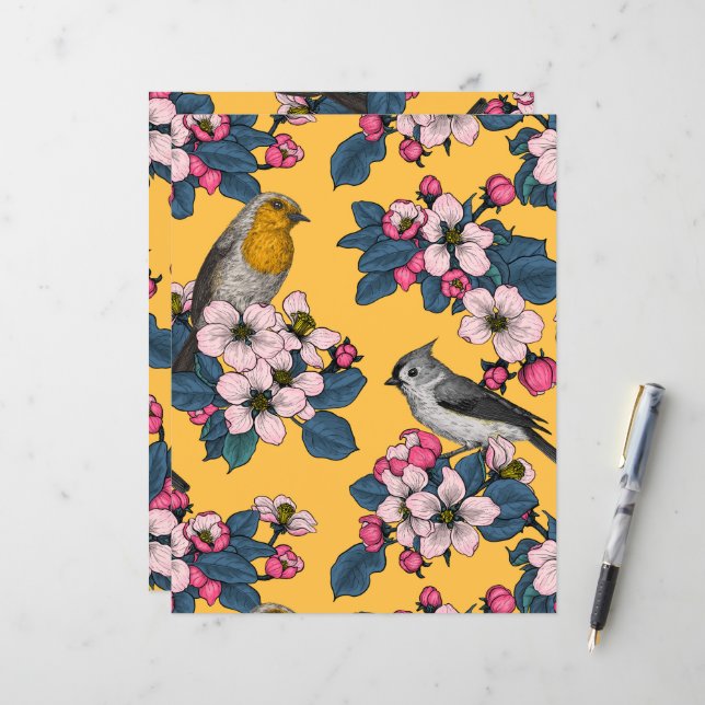Aves e Blossomas em amarelo (Frente/Verso In Situ)