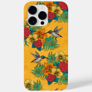 Aves e buquês tropicais em amarelo