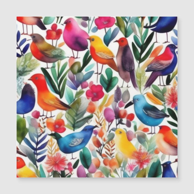 Aves e flores coloridas Convite (Frente)