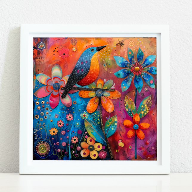 AVES E POSTER FLORORAIS (WHIMSICAL BIRD AND FLORAL POSTER)