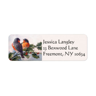 Aves em etiquetas de endereços de retorno de ramif