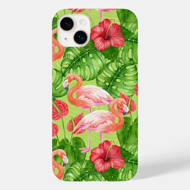 Aves Flamingo e plantas tropicais (Verso)