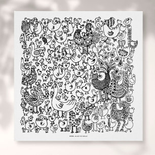 Aves, Impressão de Arte de Desenho Negro e Branco