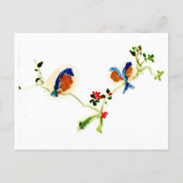 Aves pacíficas num cartão postal de galho