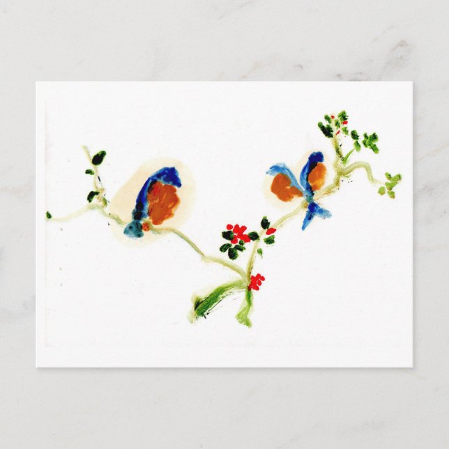 Aves pacíficas num cartão postal de galho (Frente)