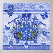 Aves Porcelanas Azuis e Poster de Aves