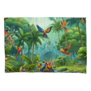 Aves Tropicais Coloridas entre Planta Vibrante, Lu