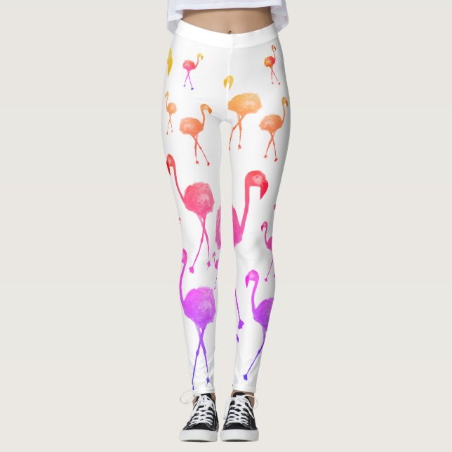 aves tropicais, leggings flamingas (Frente)