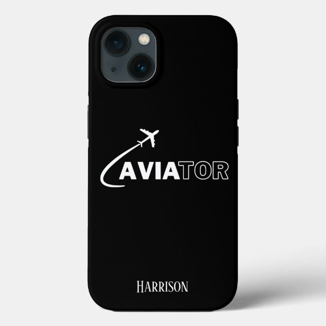 Aviador e avião,Minimalista,Iniciais Monogramas (Verso)