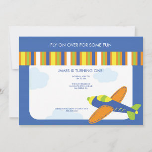 Avião azul-azul de convite para o aniversário do