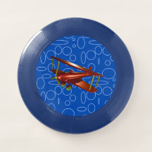 Avião Biplano Vermelho Voador em Frisbee de Loops