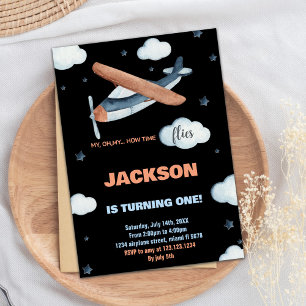 Avião - Convites de Aniversário Cinza Laranja Negr